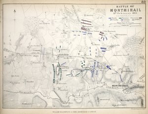 Montmirailin taistelun kartta, julkaissut William Blackwood and Sons, Edinburgh ja London, 1848 (käsinvärinen kaiverrus)